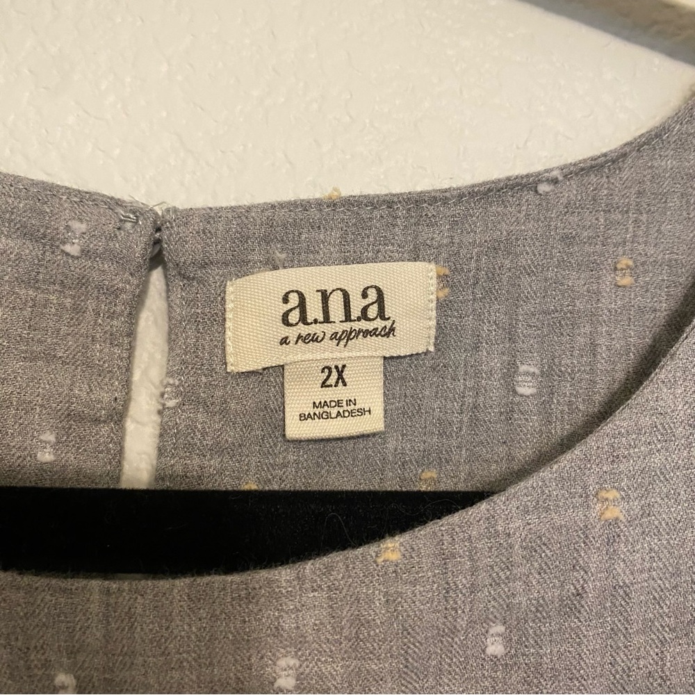 a.n.a JCPenney Gray Dot Babydoll Blouse Balloon Sleeve 2X NWOT - Picture 3 of 4